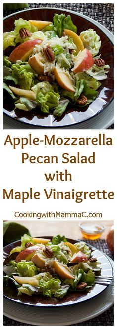 an apple - mozzarella pecan salad with maple vinaigrete