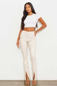 Vegan Leather Bootcut Pants - Bootcut Pants White Leather Pants, Women High Waist Pants, High Neck Bodysuit, Leather Pants Women, Leather Pant, Bootcut Pants, Edgy Style, How To Hem Pants, Braids Hairstyles