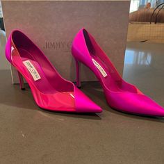 Worn Once, Box And Dust Bag Included. Let Your Shoes Do The Talking With Jimmy Choo's Cass Pumps. They're Made From Panels Of Glossy Satin And Translucent Pvc That Overlap At The Piercing Toes, And Are Complete With Towering 110mm Stiletto Heels. Your Shoes, Jimmy Choo Shoes, Pink Satin, Plexus Products, Jimmy Choo, Stiletto Heels, Hot Pink, Dust Bag, Pumps