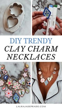 diy trendy clay charm necklaces with text overlay that reads diy trendy clay charm necklaces