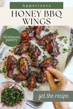 the recipe for honey bbq wings is shown