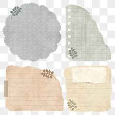 four pieces of paper with leaves on them, including one piece of torn paper and the other