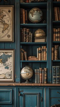 a bookshelf filled with lots of books next to a wall