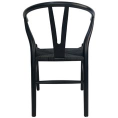 a black plastic chair against a white background with the seat upholstered to the back