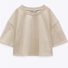 Brand New Zara Crop Cotton Shirt Casual Beige T-shirt For Day Out, Simple Everyday Beige Top, Simple Beige Top For Everyday, Beige Short Sleeve Tops For Fall, Simple Beige Summer Tops, Basic Beige Summer Tops, Simple Beige Tops For Summer, Beige Crew Neck T-shirt For Day Out, Casual Beige Short Sleeve Top For Spring