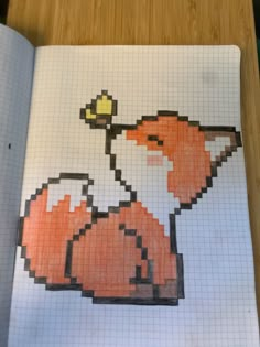 a drawing of a fox with a flower in it's mouth on a piece of paper