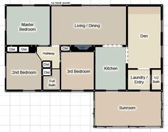 the floor plan for an apartment with two bedroom and one bathroom, which is divided into three separate rooms