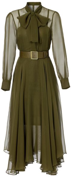 Silk chiffon midi dress with blouson tie top and belt. 100% Silk Dry clean only Made in USA Free Domestic Shipping Jewish Woman Clothing, Silk Dress Vintage, Chiffon Midi Dress, Royal Outfits, Muslimah Fashion Outfits, Luxury Products, Pleated Maxi Dress, Pleated Maxi, Vintage Style Dresses