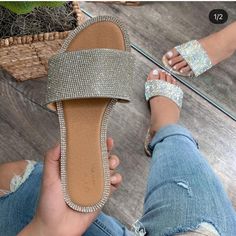 Rhinestone, Sparkly, Never Worn Sparkly Sandals, Women Flat Sandals, Crystal Sandals, Rhinestone Flats, Rhinestone Sandals, Girly Shoes, Cute Sandals, Womens Sandals Flat, Sandals Summer