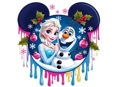 frozen princess and mickey mouse with christmas decorations