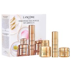 Lancôme Absolue 4-piece Discovery Set   What It Is  Revive your skincare regimen when you try all four incredible Absolue formulas from Lancome. From a luxurious eye cream to a deeply hydrating body cream, you can target all the major areas with products that leave skin looking younger and more beautiful.    What You Get        .67 oz. Absolue Smoothing & Firming Soft Cream Soft Body Balm     .5 oz. Absolue Revitalizing Eye Cream     .17 oz. Absolue Plumping & Smoothing Serum     .5 oz. Absolue Soft Cream   What It Does  Absolue Smoothing & Firming Soft Cream Soft Body Balm       Nourishes skin's moisture and reduces the look of skin roughnes with skincare ingredients for your body      This deeply hydrating body cream is infused with face care ingredients, containing Absolue Perpetual Ros Lancome Absolue, Ireland Fashion, Looking Younger, Holiday Storage, Skincare Regimen, Body Balm, Rose Scented Products, Skin Care Kit, Younger Looking Skin