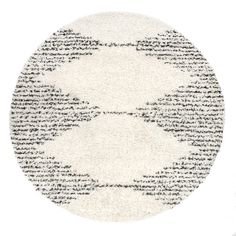 a round rug with black and white writing on the bottom, in front of a white background