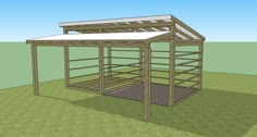 a 3d rendering of a wooden structure in the grass