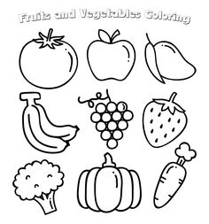 fruits and vegetables coloring page for kids