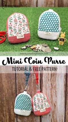 three mini coin purses on the grass with text overlay that reads, mini coin purse