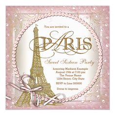 a pink and gold birthday party with the eiffel tower