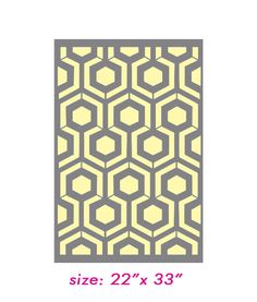 the size and width of an area rug with hexagons in yellow, grey and