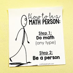 a piece of paper with a sticker on it that says how to be a math person