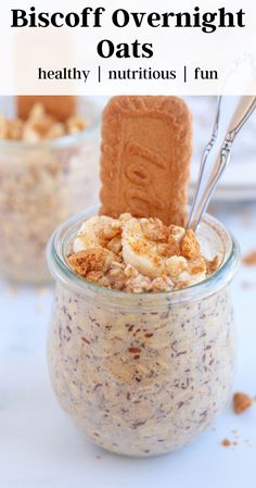 overnight oatmeal in a glass jar with spoons