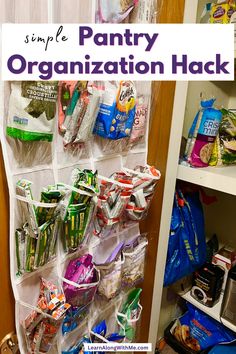 the pantry organization hack is organized with plastic bags and other items to keep it organized