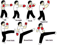 an image of a man doing different exercises to kick the punching punch in boxing stances