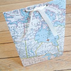 a paper bag with a map on it