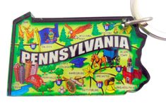 a keychain with a map of pennsylvania on it