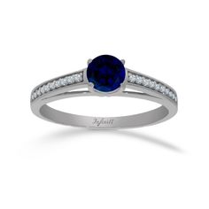 Anillo Oro Blanco 10k, Zafiro 5 mm con Pavé en Canal - Infiniti Joyas Sapphire Ring, Sapphire, Engagement Rings