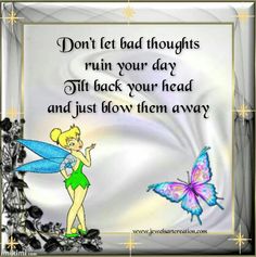 the tinkerbell fairy is standing next to a purple and blue butterfly with words on it