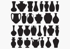 black and white silhouettes of vases on a white background, set of twelve