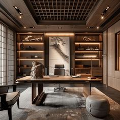 Sophisticated Home Office Design with a Luxe Touch Japandi Style Home Office, Sims Office, Japanese Office Design, Japandi Office Design, Japandi Home Office, Dream Home Office