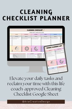 the cleaning checklist planner is shown on a computer screen and it's in front of