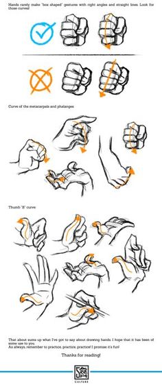 how to draw hands with different angles and directions for each hand, from the drawing book