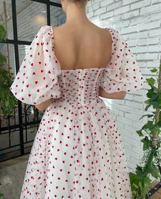 Heart On a Cloud Dress - Teuta Matoshi White Tulle Fabric, Cloud Dress, Fairy Prom Dress, White Corset Dress, Pattern Outfits, Red And White Dress, Draped Bodice, Strawberry Dress, Valentines Day Dresses