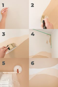 four pictures showing how to paint a wall