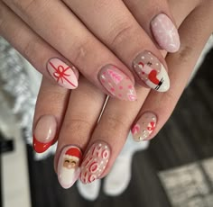 Christmas Postage Stamp Nails, Gel X Winter Nails, Red Christmas Nails Simple, French Nails Christmas, Nails Christmas Tree, Nails Red French, Red French Nails, Pink Christmas Nails