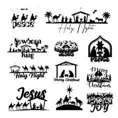 the twelve christmas nativitys are drawn in black ink on a white paper background