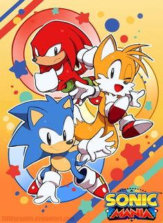 an image of sonic and tails in the style of video game characters on a colorful background