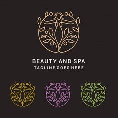 the logo for beauty and spa, with three different colored leaves on it's sides