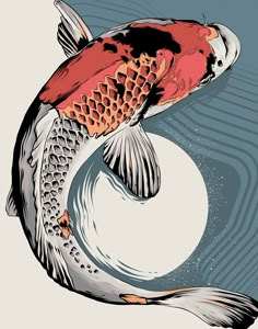 a drawing of a koi fish swimming in the water