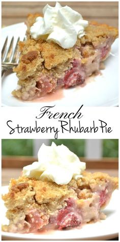 strawberry rhubarb pie with whipped cream on top