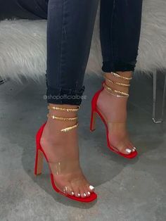 Red High Heel Heels For Prom, Luxury Red Heels For Party, Luxury Red-sole Heels For Gala, Elegant Ankle-high Red Heels, Luxury Red Heels With 4-inch Heel, Heels Prom