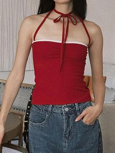 ⚡Buy 2024 Halter-Neck Lace-Trim Ruched Slim-Fit Camisole Top Red L under $21.00 in Tops&Tees at AnotherChill.com Online. Style: Casual/Street/Vintage/Sweet/Sexy. Fabric Content: Polyester. Fit Type: Slim Fit. Sleeve Length: Sleeveless. ✓2024 S/S OUTFITS. Check reviews and buy Halter-Neck Lace-Trim Ruched Slim-Fit Camisole Top today. Hip Hop Fashion 90s, 90s Hip Hop Fashion, 2000s Outfits, Baby Tees Y2k, Slim Fit Top, Red S, Halter Neck Top, Sport Dress, Red Top