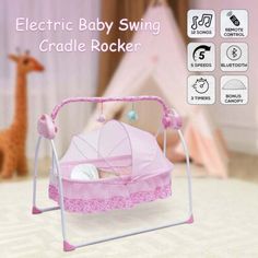 an electric baby swing cradle rocker with pink fabric