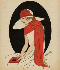 an illustration of a woman wearing a red hat and scarf