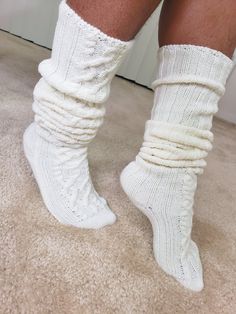 The COZY Cable Knit Socks come in oatmeal color and can be worn to the knee or as a slouch sock. Very thick. One Size. Crew Socks Outfit, Ugg Socks, Cream Socks, Socks Outfit, Cable Knit Socks, Cozy Things, Tall Socks, Slouch Socks, Knitted Clothes