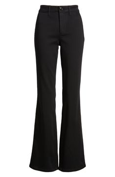 Perfect for day-to-night styling, these stretchy bootcut jeans feature full-length legs and trouser-style pockets for an elevated look. 33" inseam; 19" leg opening; 10" front rise; 15" back rise 36% cotton, 36% viscose, 27% polyester, 1% spandex Machine wash, tumble dry Imported Black Pants Women Casual, Women Business Casual Pants, Black Bootcut Trousers Outfit, Black Work Pants Women, Bootcut Trousers Outfit, Black Slacks Women, Trousers With Boots, Black Bootcut Jeans Outfit, Pants Dark Academia