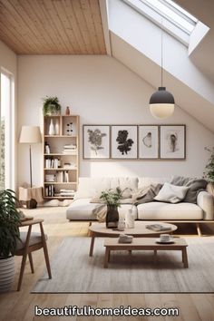 a living room filled with lots of furniture under a skylight next to a window