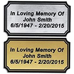 two metal plaques with the words in loving memory and john smith