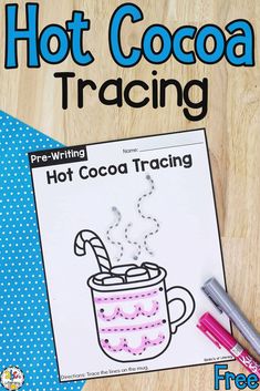 a hot cocoa writing activity for kids to practice their handwriting and color - by - number skills